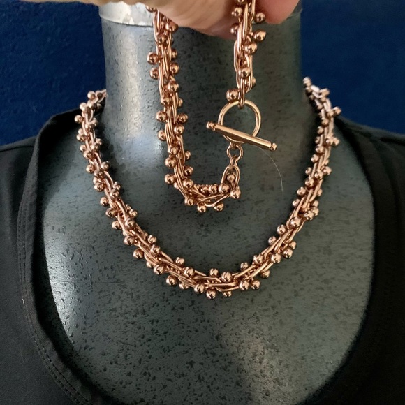 Copper rosé coloured metal toggle choker AND bracelet ❤️ - Picture 1 of 7